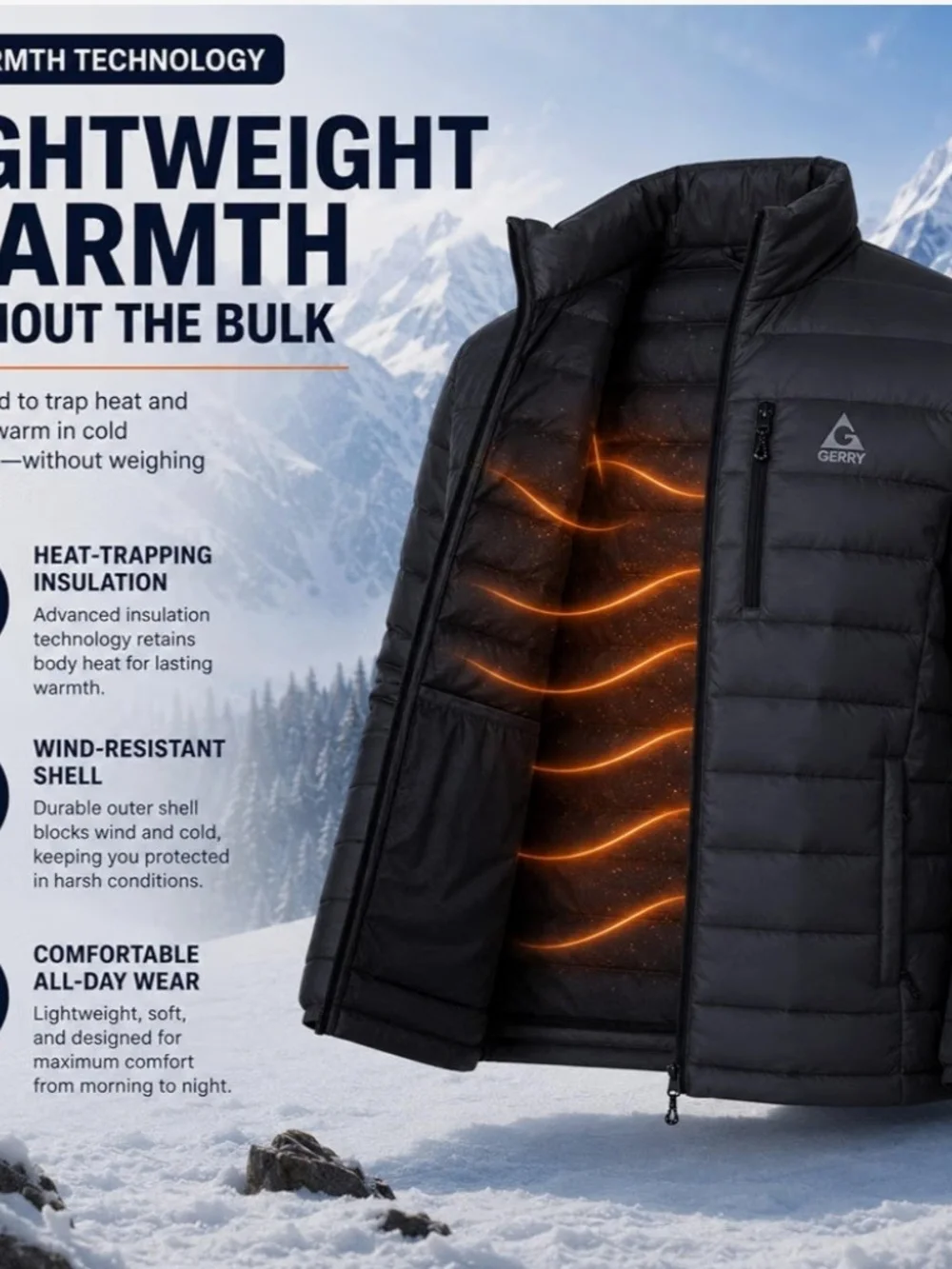 Men's Gerry's Quilted Insulated Jacket - Black with Red Lining